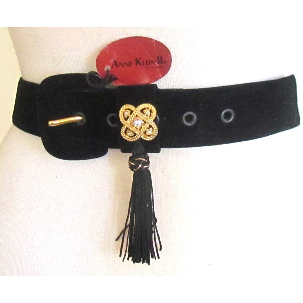 DESIGNER ANNE KLEIN BLACK VELVET TASSELED DETAIL 1. 1/2 " WIDE 38" LARGE BELT